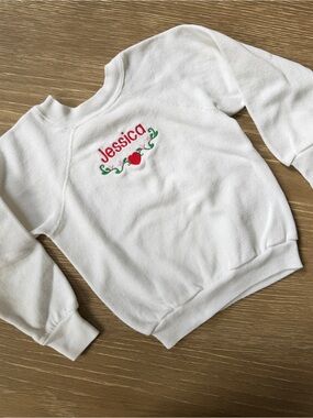 Jessica White Sweatshirt with Red and Green Embroidery